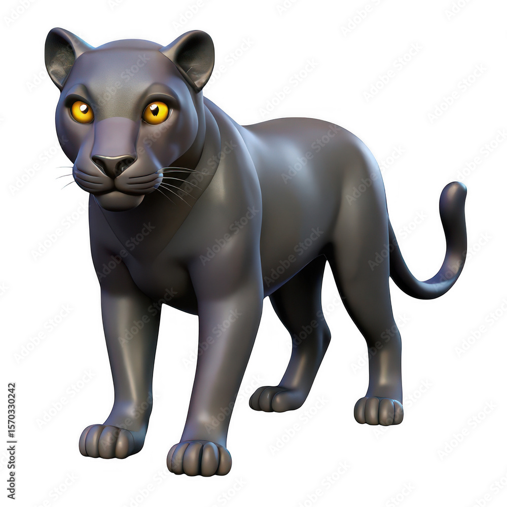 Obraz premium 3D Cartoon black panther isolated on transparent background. use cases: mascot.