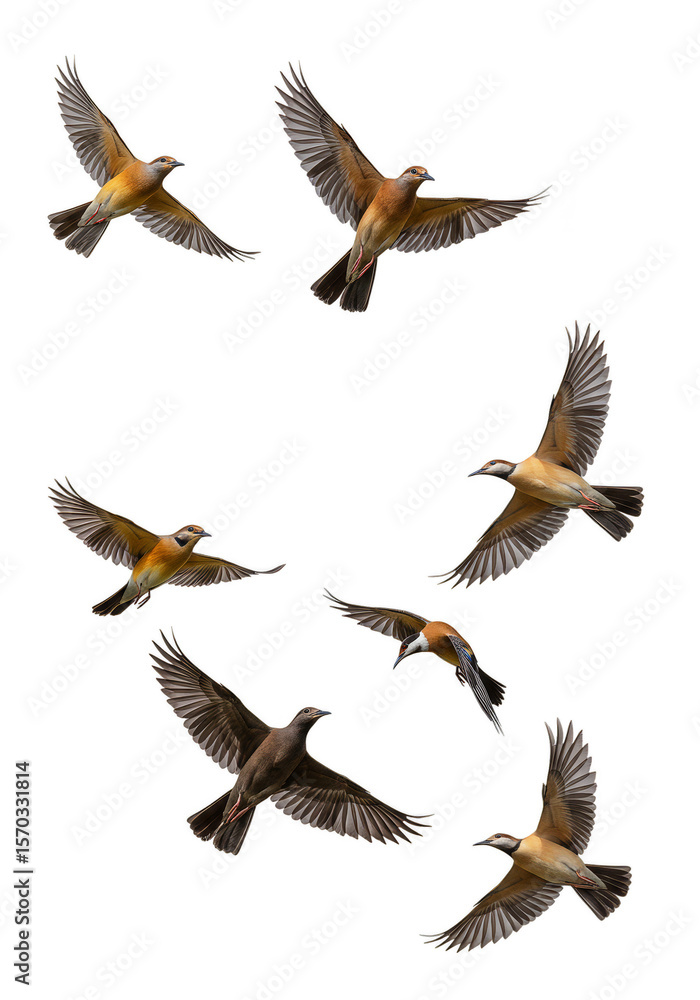 Fototapeta premium Flying Birds Group Flight Transparent Background Wildlife Nature