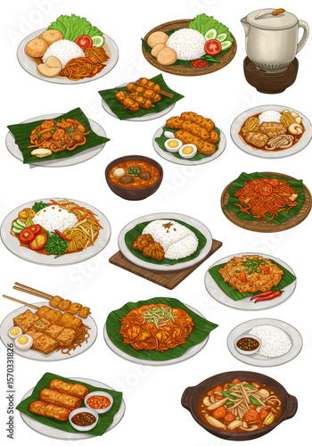 Illustration of Varied Indonesian Cuisine Delicious Traditional Food