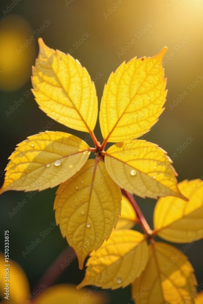 Fototapeta premium Close-up of delicate yellow-beige leaves with dew , still life, fall