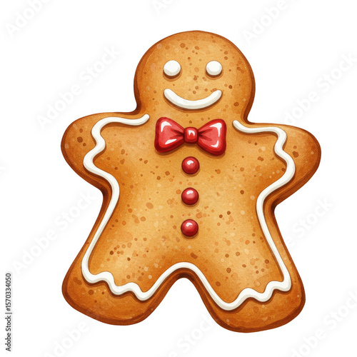 Gingerbread Cookie Man with Bow Tie Illustration Isolated