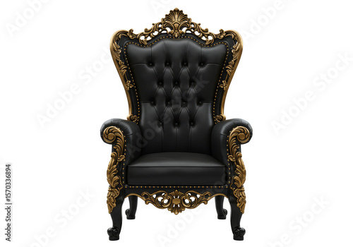 Isolated Golden Ornate Throne Black Royal Chair Luxury Furniture