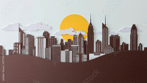 Serene paper cut cityscape reflecting urban tranquility