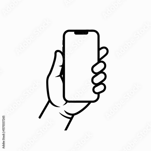 Hand Holding Smartphone: A minimalist, linear illustration showcases a hand delicately holding a smartphone.