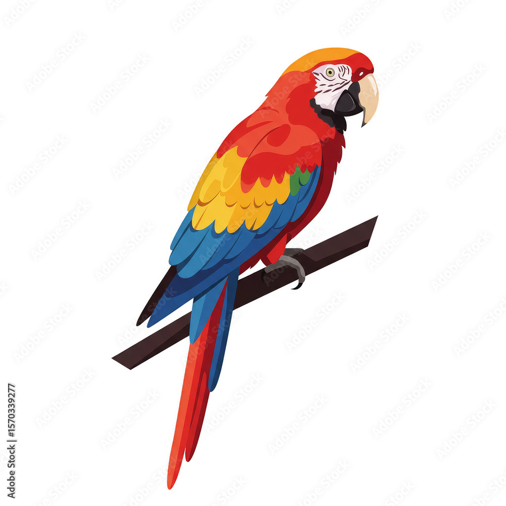 Fototapeta premium Isolated Parrot Scarlet Macaw Colorful Tropical Bird on Branch
