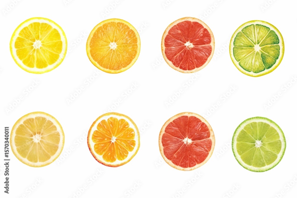 Fototapeta premium Set of citrus fruits slices lemon and lime, cocktail 