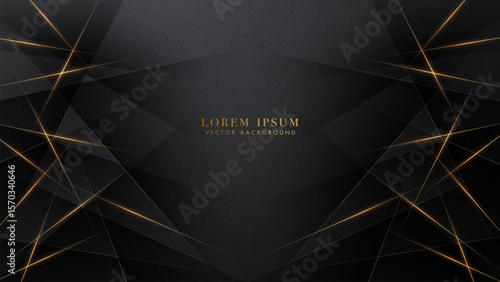Elegant abstract background with black textured surface, layered geometric elements, and intersecting golden light