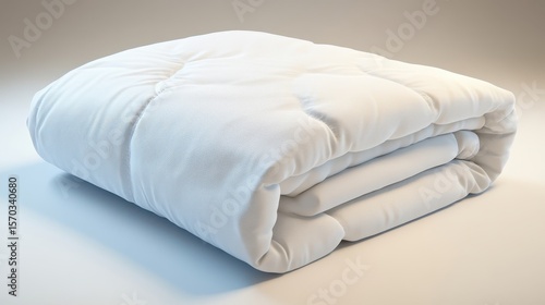 Folded white comforter displayed on a light background.