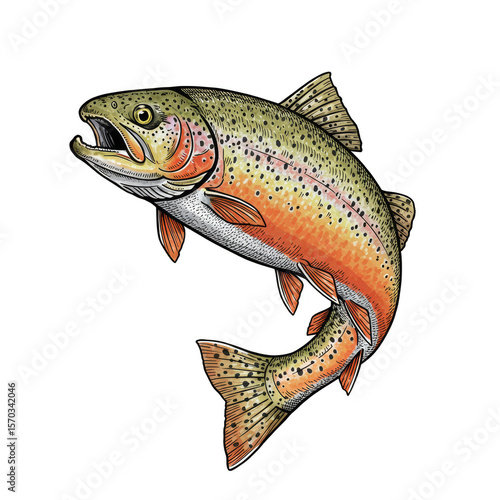 Isolated Illustration of Rainbow Trout on Transparent Background