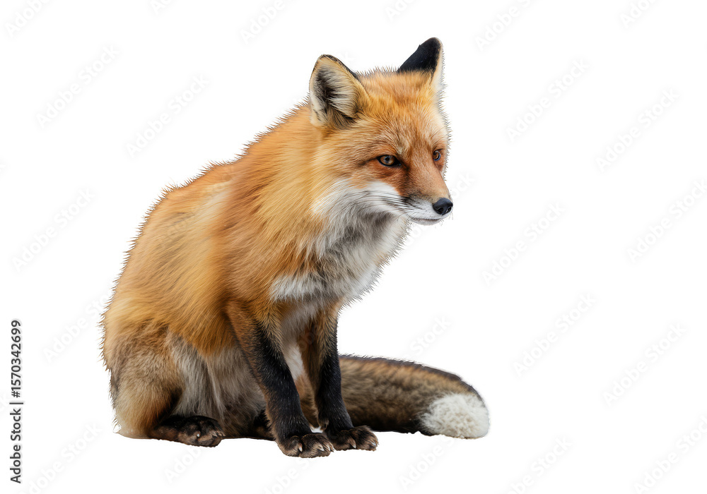 Fototapeta premium Isolated Portrait of Red Fox Wildlife Furry Animal On Transparent Background