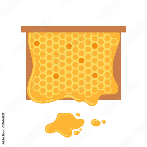 Bild auf Leinwand Honeycomb dripping with fresh honey in a bright and colorful illustration