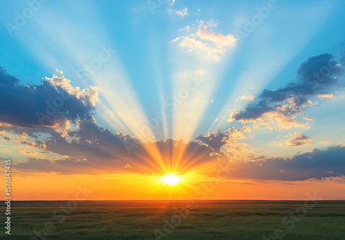 Brilliant Sunrise Over Green Field
