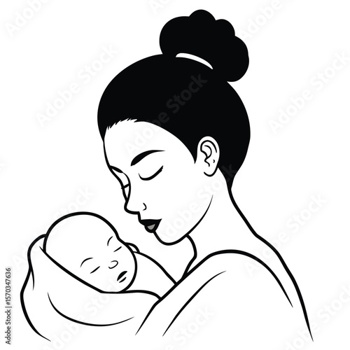 Mother cradling sleeping baby love