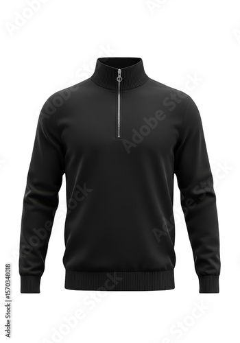 Realistic 3D Render of Black Quarter Zip Pullover Apparel Garment