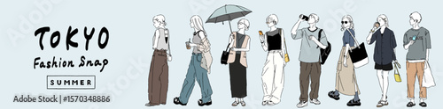 Tokyo street fashion: summer illustration set