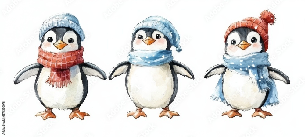 Naklejka premium Lovely winter-themed design featuring a cozy penguin.