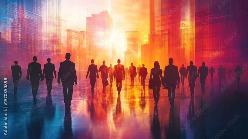 Cityscape silhouettes symbolizing corporate ambition and collaborative synergy Cityscape silhouettes symbolizing corporate ambition and collaborative synergy