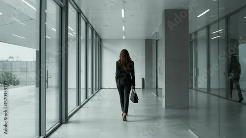 Wallpaper Mural A businesswoman walks down a modern hallway Torontodigital.ca
