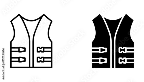 Life vest line icon set, silhouette. Life jacket icons, silhouette, vector.  Safety vest icons, vector illustration on white background.
