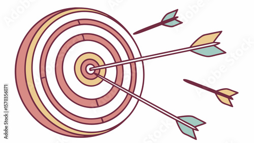 Archery target with arrows vector illustration for business goals and success concept design, flat style, 100 chars