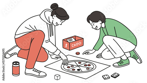 Illustration of friends playing cado board game together at home for fun and entertainment activity time 100