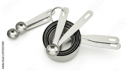 Stainless steel measuring cups and spoons set  isolated on white background
