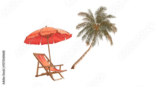 Wallpaper Mural Beach chair, umbrella & palm tree illustration. Torontodigital.ca