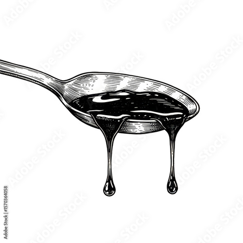 Vintage Spoon Dripping Liquid Isolated Illustration with Transparent Background