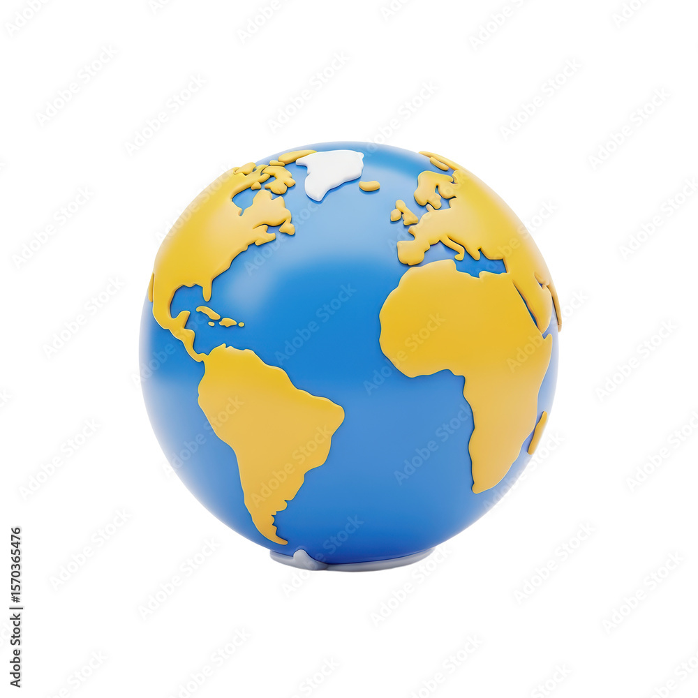 Fototapeta premium Colorful Globe Earth Model with Blue Oceans and Golden Continents on White Background