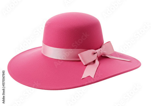 Pink Hat with Ribbon Elegant Glamour Accessory on Transparent Background
