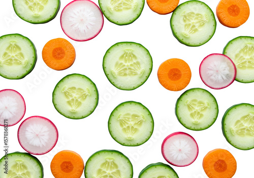 Vegetable Slices Illustration with Cucumber Radish and Carrot on Black