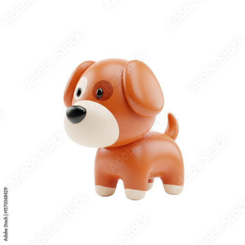 Cute Cartoon Dog Toy Figure with Large Eyes and Rounded Features on White Background