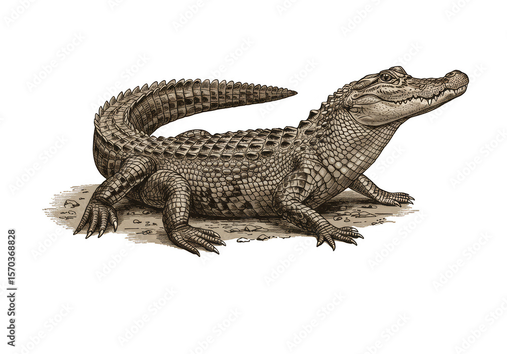 Naklejka premium Vintage Crocodile Illustration Reptile Animal Isolated Transparent Background
