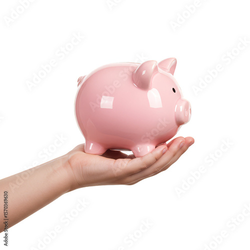 Piggy Bank on Hand for Saving Money Investment Transparent Background