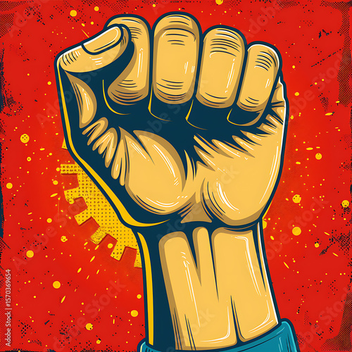 Wallpaper Mural Bold vector illustration of raised fist in pop art style on red background Torontodigital.ca