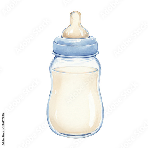 Watercolor Baby Bottle Illustration Milk Feeding Newborn Transparent Background