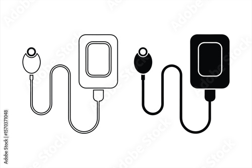 Medical device icons with tubing and bulb line art