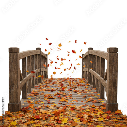 Scenic Autumn Bridge Foliage PNG Transparent Background Landscape
