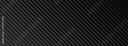Black oblique straight line background. Elegant dark linear abstract wallpaper. Luxury striped gradient texture. Grey diagonal lines backdrop for flyer, banner, poster, presentation, cover.