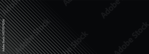 Black oblique straight line background. Elegant dark linear abstract wallpaper. Luxury striped gradient texture. Grey diagonal lines backdrop for flyer, banner, poster, presentation, cover.