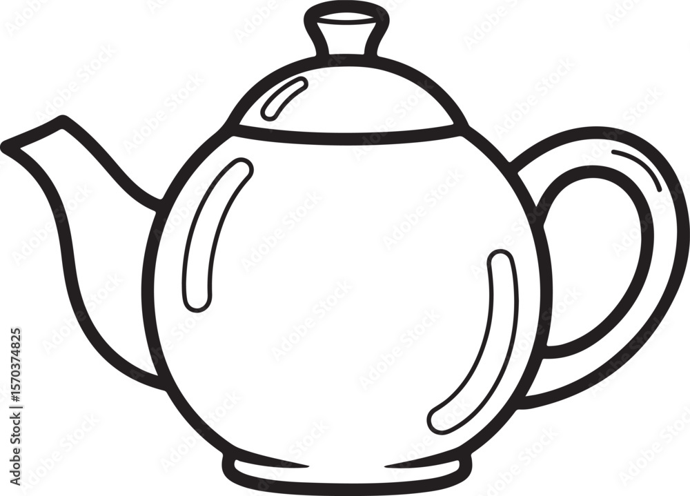 Obraz premium Simple Black and White Teapot Illustration, Classic Kitchenware Outline for Coloring Book