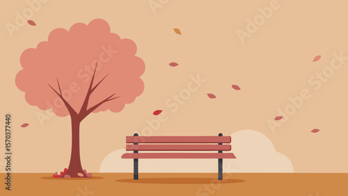 A solitary bench in an autumn park is surrounded by vibrant fall leaves and trees, capturing the essence of the season