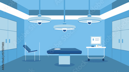 Modern business office or contemporary hospital room interior design with empty chairs, desks, and other furniture