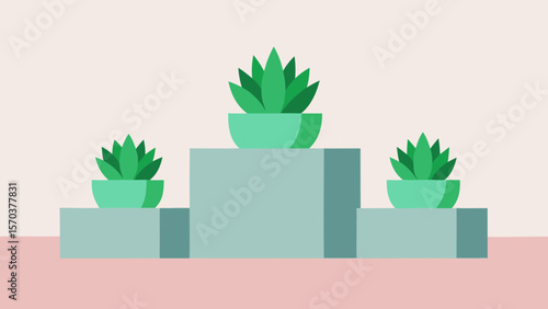 Green potted houseplant in a vase, featuring nature's fresh aloe vera or succulent flora for home decoration