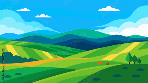 Wallpaper Mural Summer mountain landscape with green fields and blue sky Torontodigital.ca