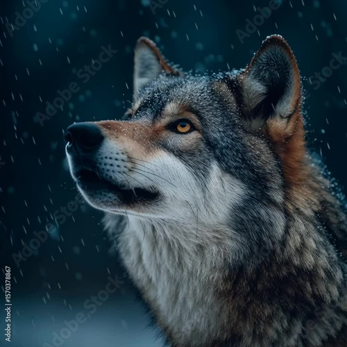 Wallpaper Mural Majestic Gray Wolf Portrait in Snowfall at Dusk Torontodigital.ca