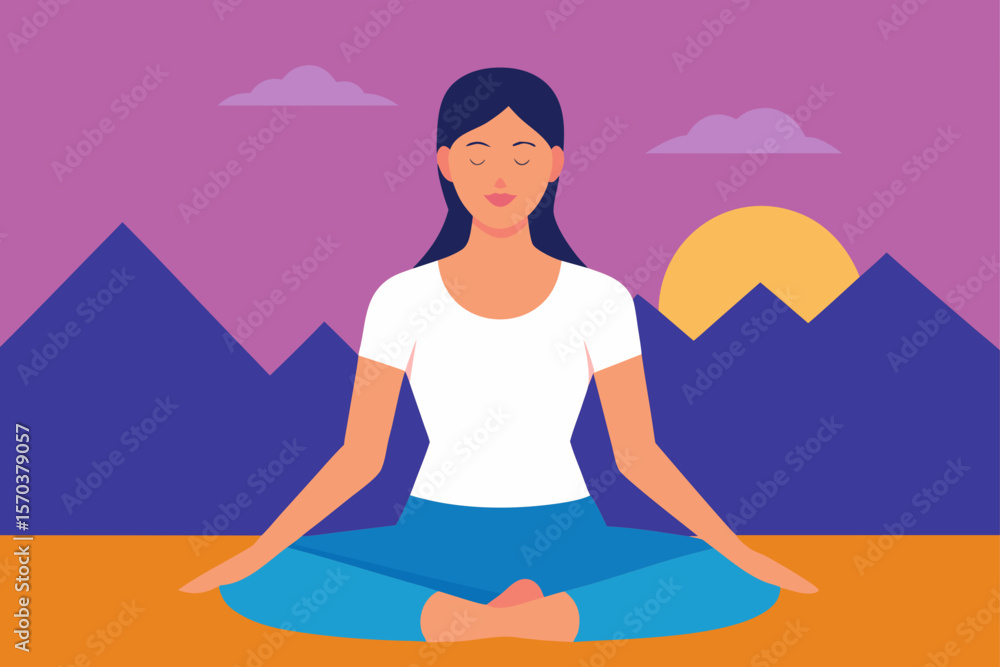 Woman meditating in a yoga pose on the beach, illustrating relaxation, fitness, and a healthy lifestyle Woman meditating in a yoga pose on the beach, illustrating relaxation, fitness, and a healthy lifestyle