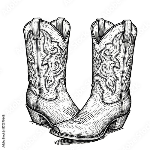 Vintage White Cowboy Boots Illustration Footwear Western Style