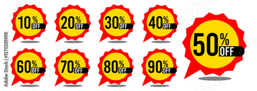 10% off 20% off 30% off 40% off 50% off 60% off 70% off 80% off 90% off ten twenty thirty forty fifty sixty seventy eighty ninety percent off, retail discount, promotion, sale, percentage, set.