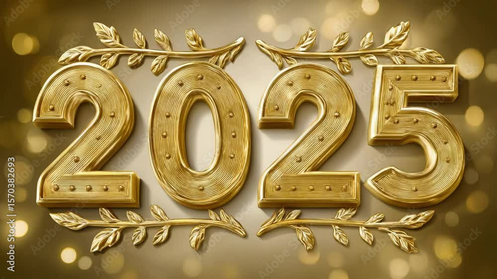 Ornate Gold Design For 2025 New Year On Beige Background Ornate Gold Design For 2025 New Year On Beige Background